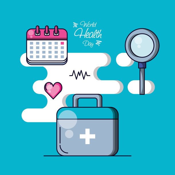 带急救箱和图标的世界卫生日素材图片