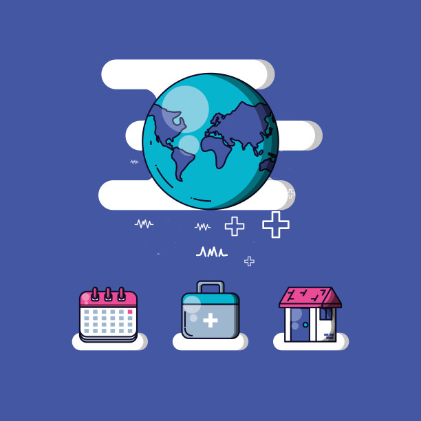 世界卫生日与地球和设置图标素材图片