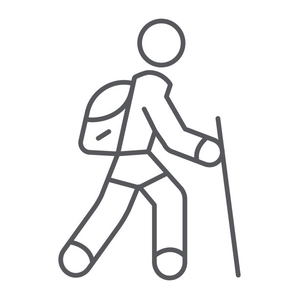 游客细线图标，旅游和远足，徒步者标志，矢量图形，白色背景上的线性模式。图片下载