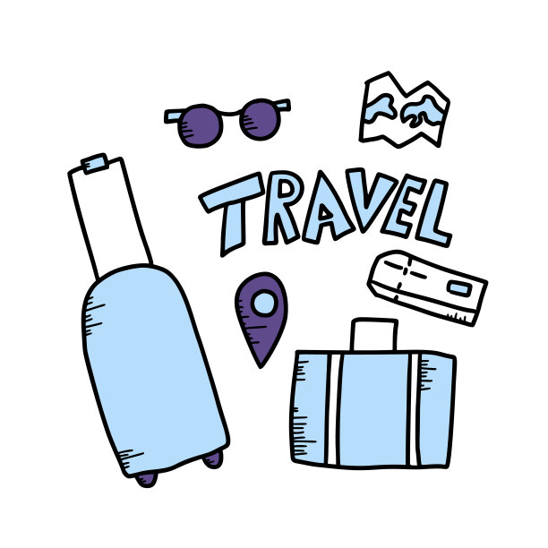 一组旅行涂鸦符号在矢量。图片下载