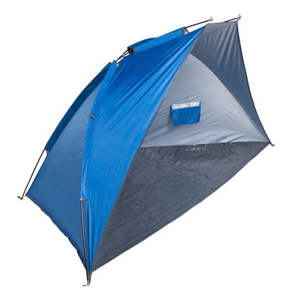 蓝色的帐篷——在白色背景上作海滩或露营用的遮阳篷图片下载