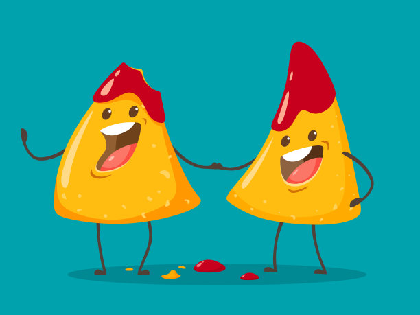 咬了一口欢快的玉米片配番茄莎莎酱。矢量图图片下载