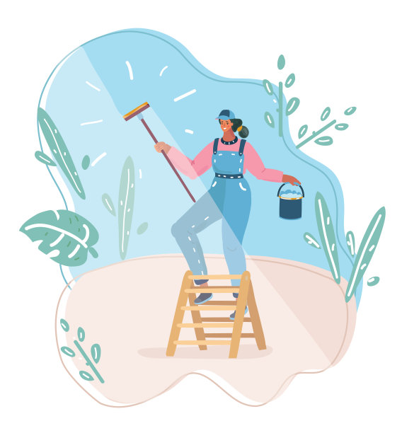 正在擦窗户的年轻女子图片下载