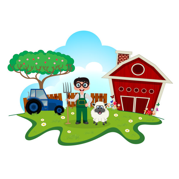 家畜农民与绵羊在农场卡通为您的设计图片下载
