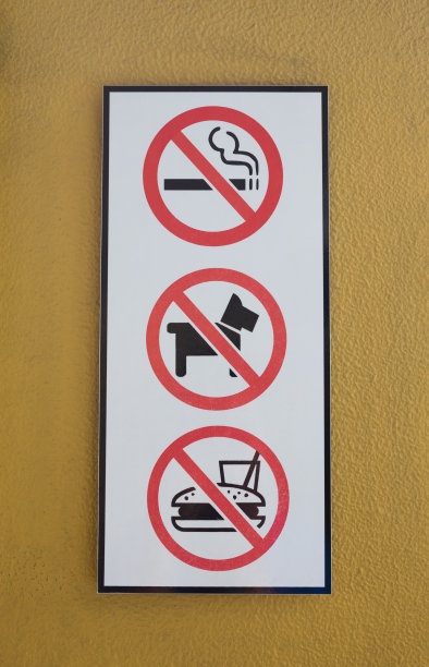 禁止吸烟，墙上有狗和食物的标志。图片下载