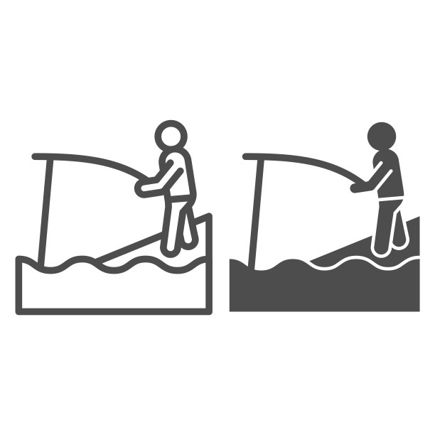 钓鱼线和字形图标。费希尔和杆矢量插图孤立在白色。渔人轮廓风格设计，为网页和应用设计。Eps 10。图片下载