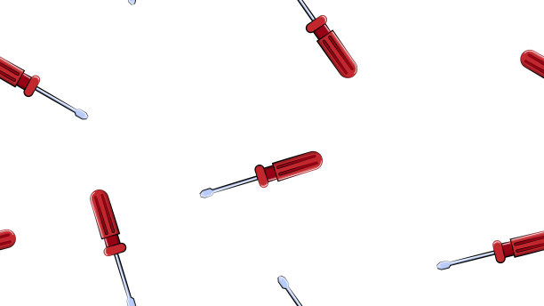 纹理，无缝抽象图案的建筑金属塑料红色螺丝刀维修，工具在白色背景。矢量图图片下载