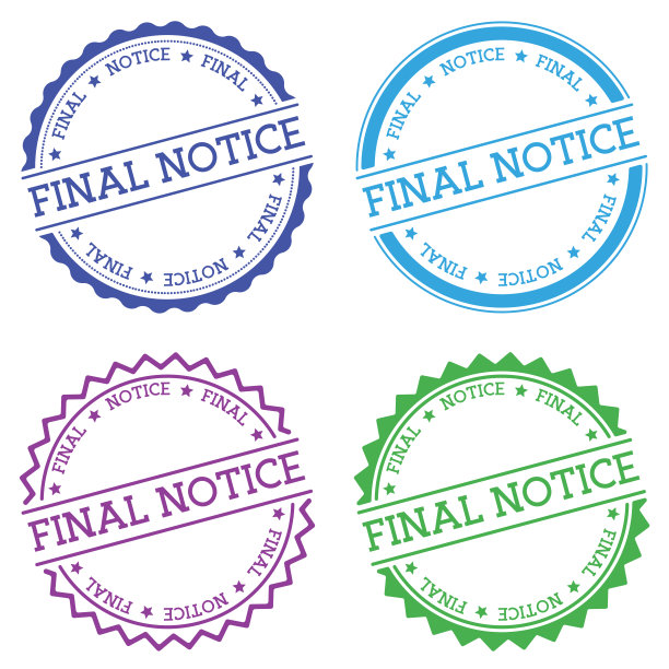 最后通知徽章孤立在白色背景上。图片下载