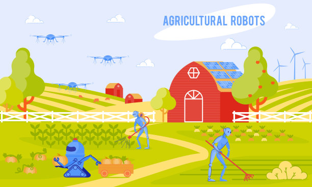 矢量插图农业机器人刻字。图片下载