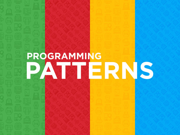 四种不同的编程无缝模式与细线图标:开发者，代码，算法，技术支持，程序设置，移植，编译，应用测试，病毒。矢量插图。图片下载