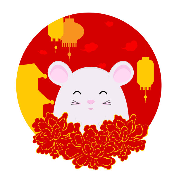 2020年春节。鼠年。穿着中国传统服饰的可爱小白鼠。矢量插图的横幅，海报，贺卡。图片下载