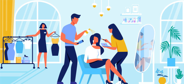 年轻女子坐在美容院。发型。图片下载