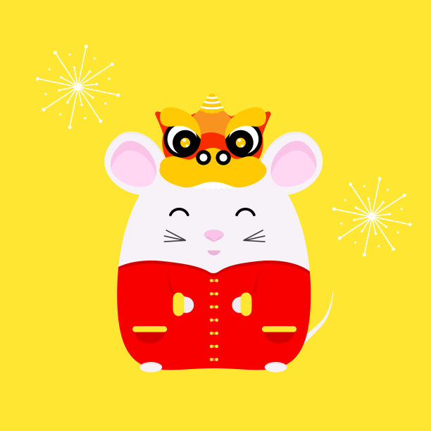 2020年春节。鼠年。穿着中国传统服饰的可爱小白鼠。矢量插图的横幅，海报，贺卡。图片下载