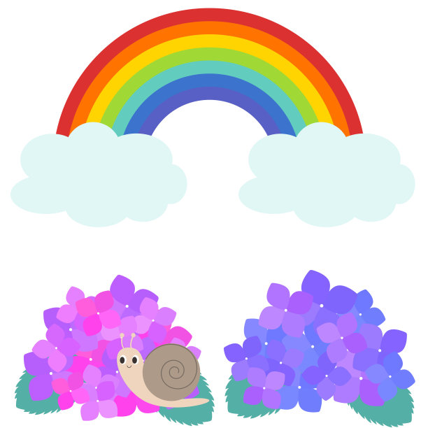 彩虹，绣球花和蜗牛的插图图片下载