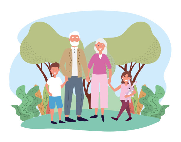 可爱的爷爷奶奶和他们快乐的孩子图片下载