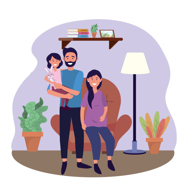 怀孕的男人和女人坐在椅子上带着女儿图片下载