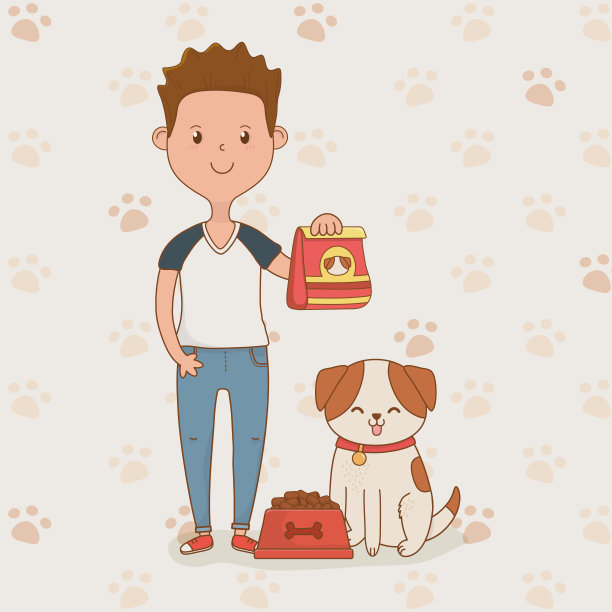 年轻人和可爱的狗吉祥物素材图片
