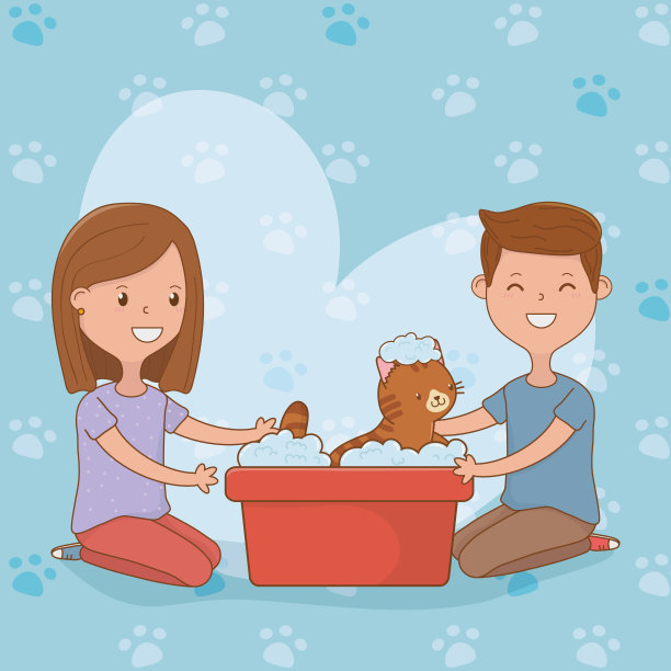 年轻夫妇和可爱的猫吉祥物图片下载