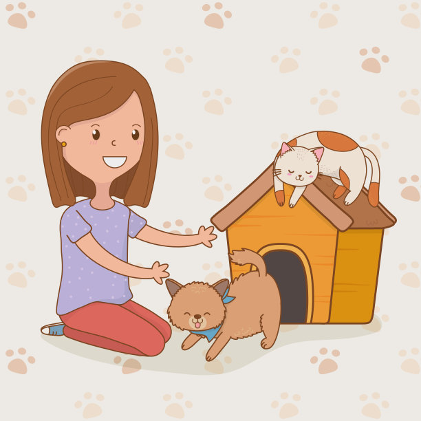 年轻女子与可爱的猫吉祥物图片下载