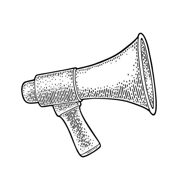 扬声器。复古矢量黑色雕刻孤立在白色背景。图片下载