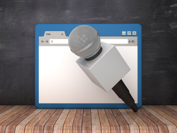 Web浏览器与麦克风黑板背景- 3D渲染图片下载