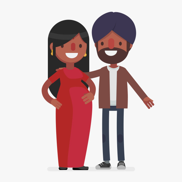 怀孕可爱的夫妇矢量插图图片下载