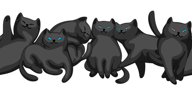 无缝图案与卡通黑猫。图片下载