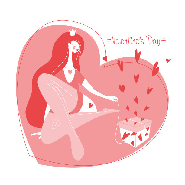 美丽的女孩，背景是一颗巨大的心。图片下载