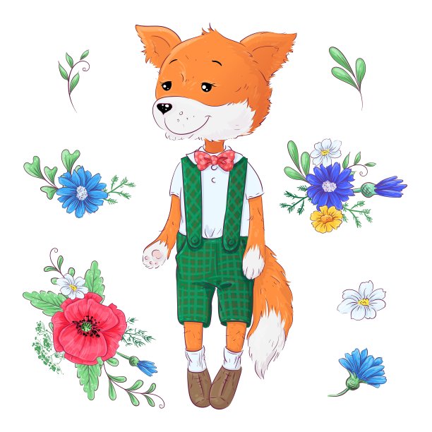一组狐狸花。手绘矢量图图片下载