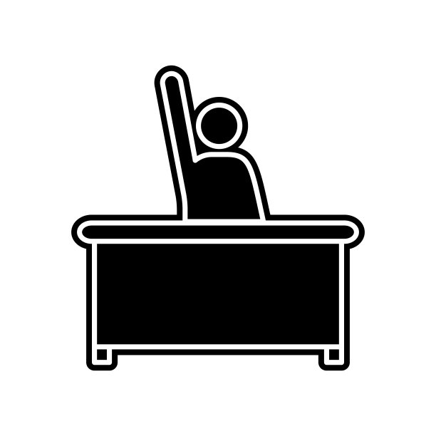 学生坐在桌子上举手示意。移动概念和web应用图标的教育元素。字形，平面图标用于网站设计和开发，应用程序开发图片下载