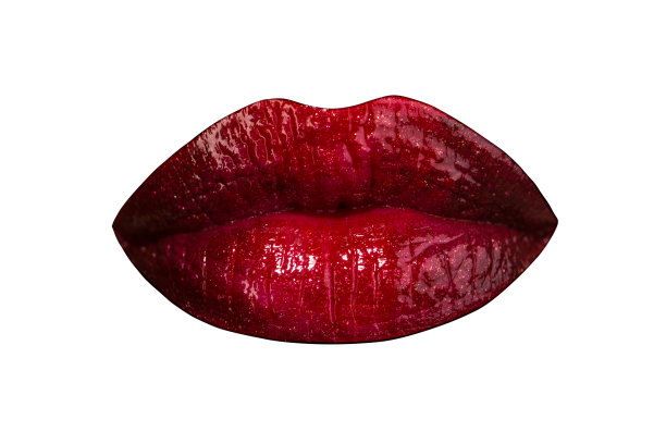 女性的嘴唇孤立在白色的背景和红色的口红。红唇妆。暗红色唇彩的诱人嘴唇。完美妆容的女人嘴唇。甜蜜的吻从丰满的嘴唇图片下载
