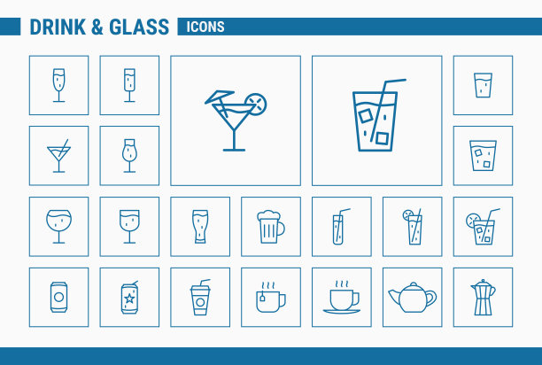 饮料和玻璃图标-设置Web和移动01图片下载