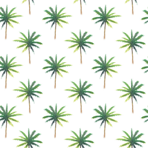 无缝手绘棕榈树水彩图案，自然夏日插画图片下载