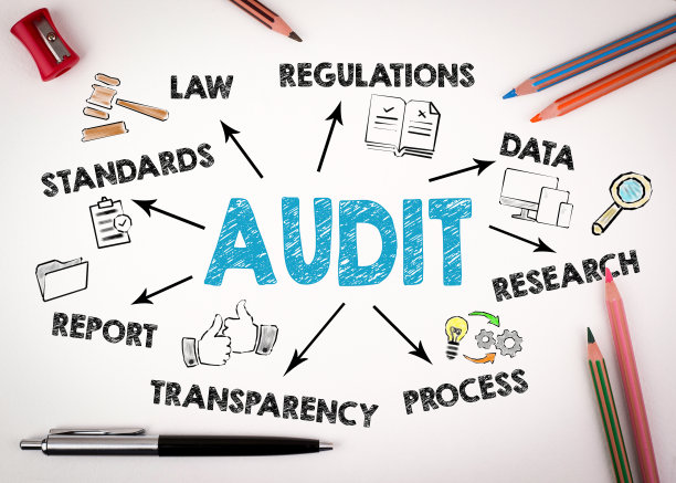 审计概念。图表与关键字和图标图片下载