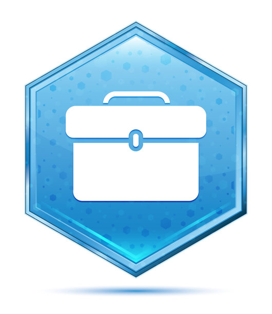 公文包图标水晶蓝色六角形按钮图片下载