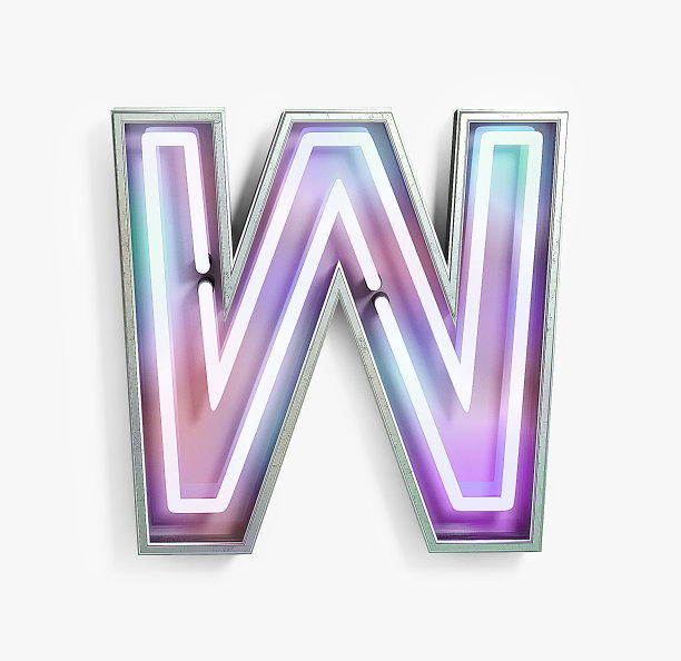 荧光彩色霓虹字体。字母W图片下载