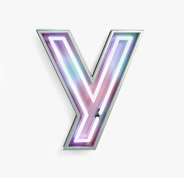 荧光彩色霓虹字体。字母Y图片下载
