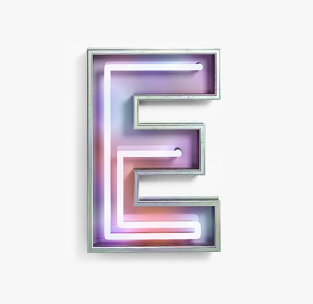 荧光彩色霓虹字体。字母E图片下载
