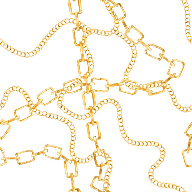 无缝图案金链时尚插画水彩风格图片下载