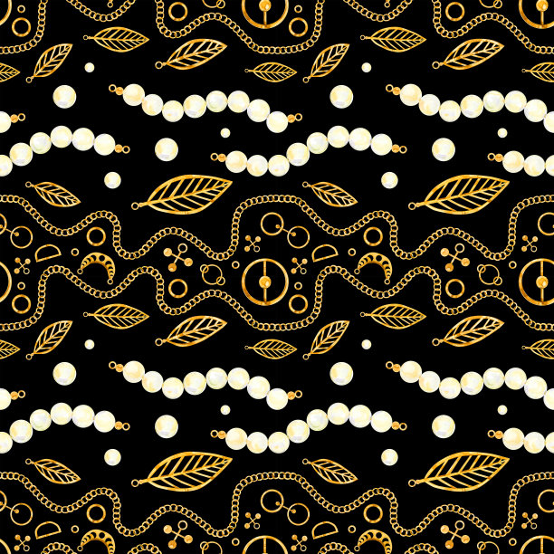 水彩无缝图案金链、首饰。图片下载