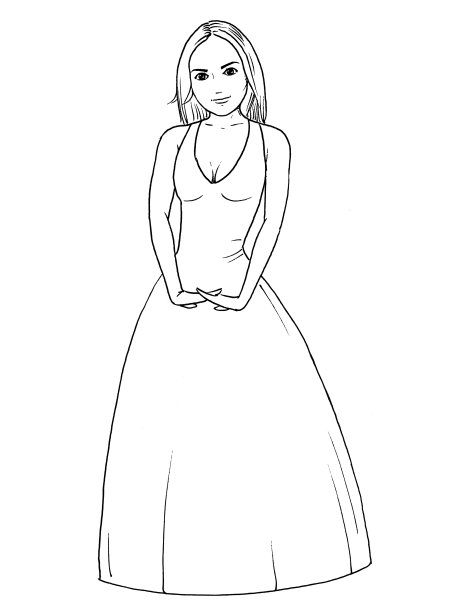 画着穿着白色长裙的漂亮女人。图片下载