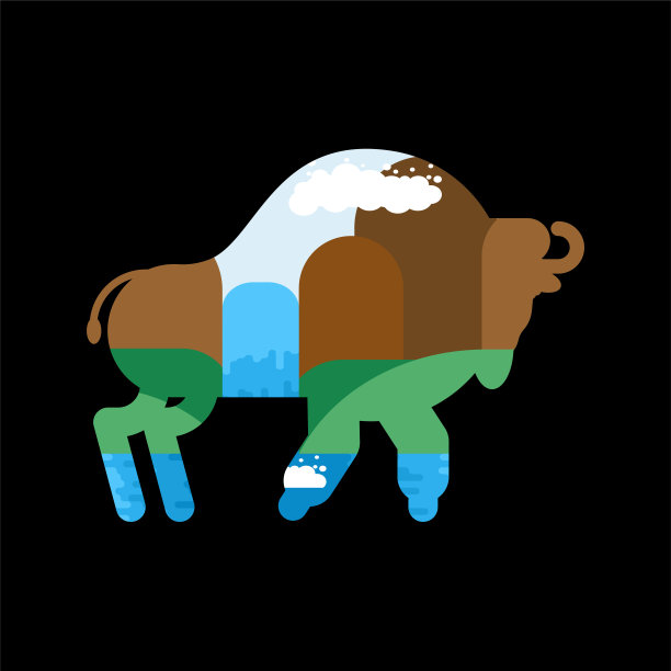 在它的轮廓中剪影野牛森林景观。野生动物在布法罗图片下载