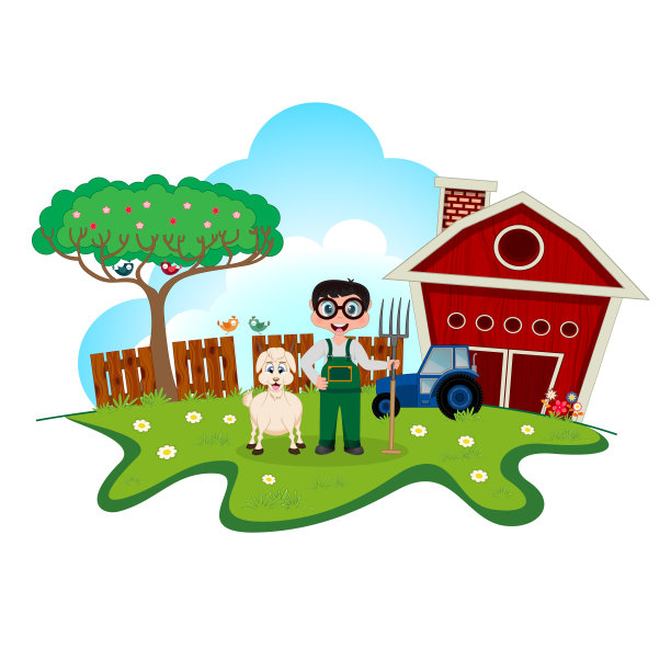 家畜农民与山羊在农场卡通为您的设计图片下载