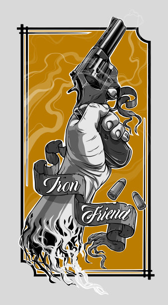 卡通人物手握老式左轮手枪图片下载