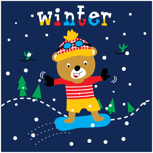 可爱的溜冰熊动物卡通向量图片下载