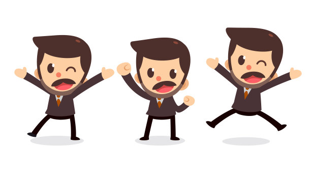 在行动中设置微小的商人角色。高兴和快乐。图片下载