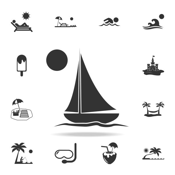 游艇图标。船船向量。海滩假日图标的详细设置。优质的平面设计。收藏图标之一的网站，网页设计，移动应用程序图片下载