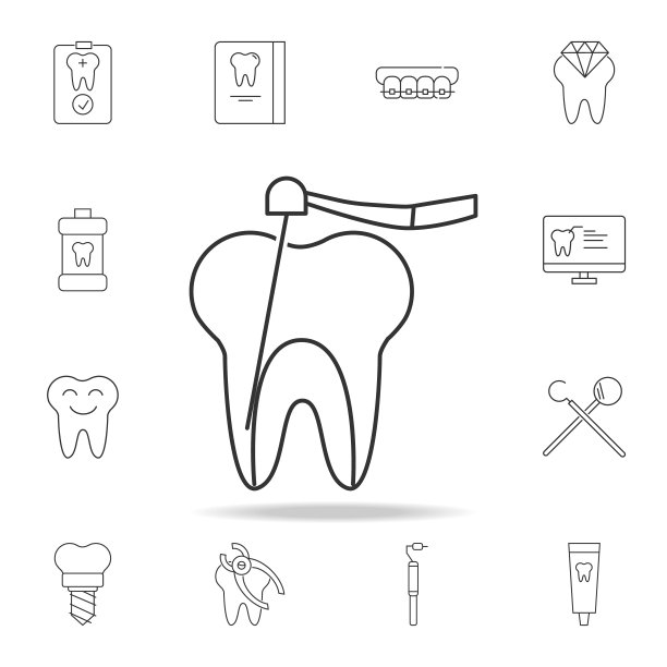 牙科紫外线固化光工具图标。详细的一套牙科轮廓线图标。优质的图形设计图标。其中一个收集图标的网站，网页设计图片下载