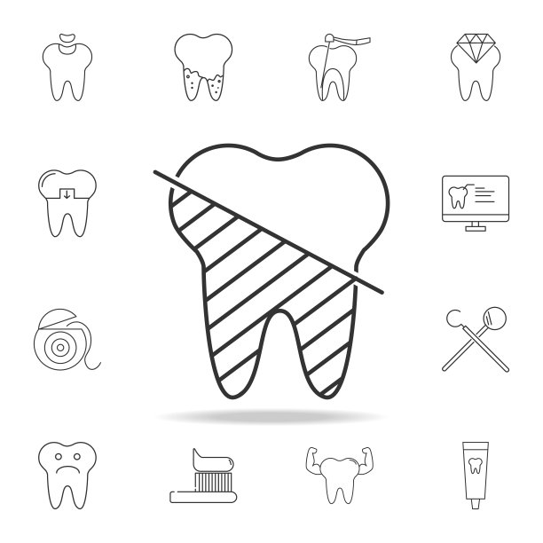 图标的牙齿。详细的一套牙科轮廓线图标。优质的图形设计图标。收藏图标之一的网站，网页设计，移动应用程序图片下载