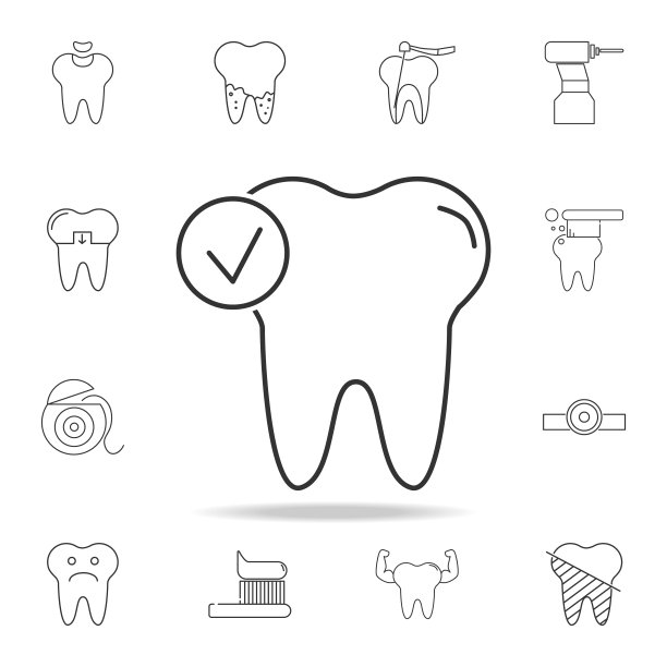 检查牙齿图标。详细的一套牙科轮廓线图标。优质的图形设计图标。收藏图标之一的网站，网页设计，移动应用程序图片下载